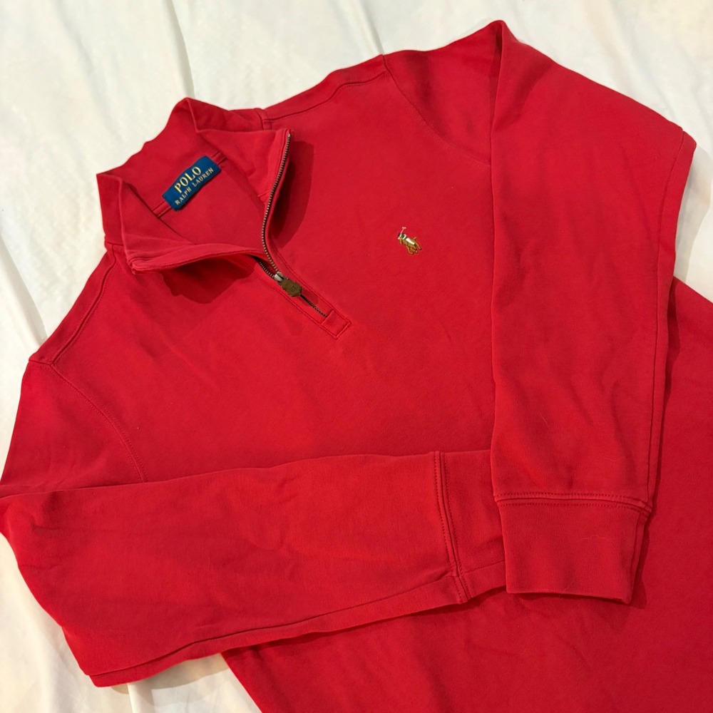 Polo Ralph Lauren Kids Red Quarter Zip Pullover Cotton Pony Logo Sweatshirt